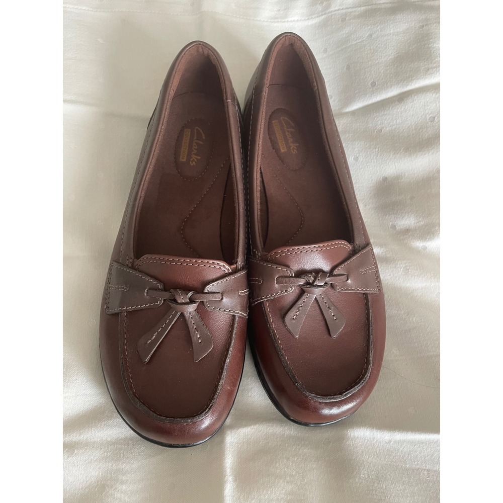 Clarks Ashland Bubble Brown Leather Preppy Cottage Core Loafers - Size 6.5 XW
